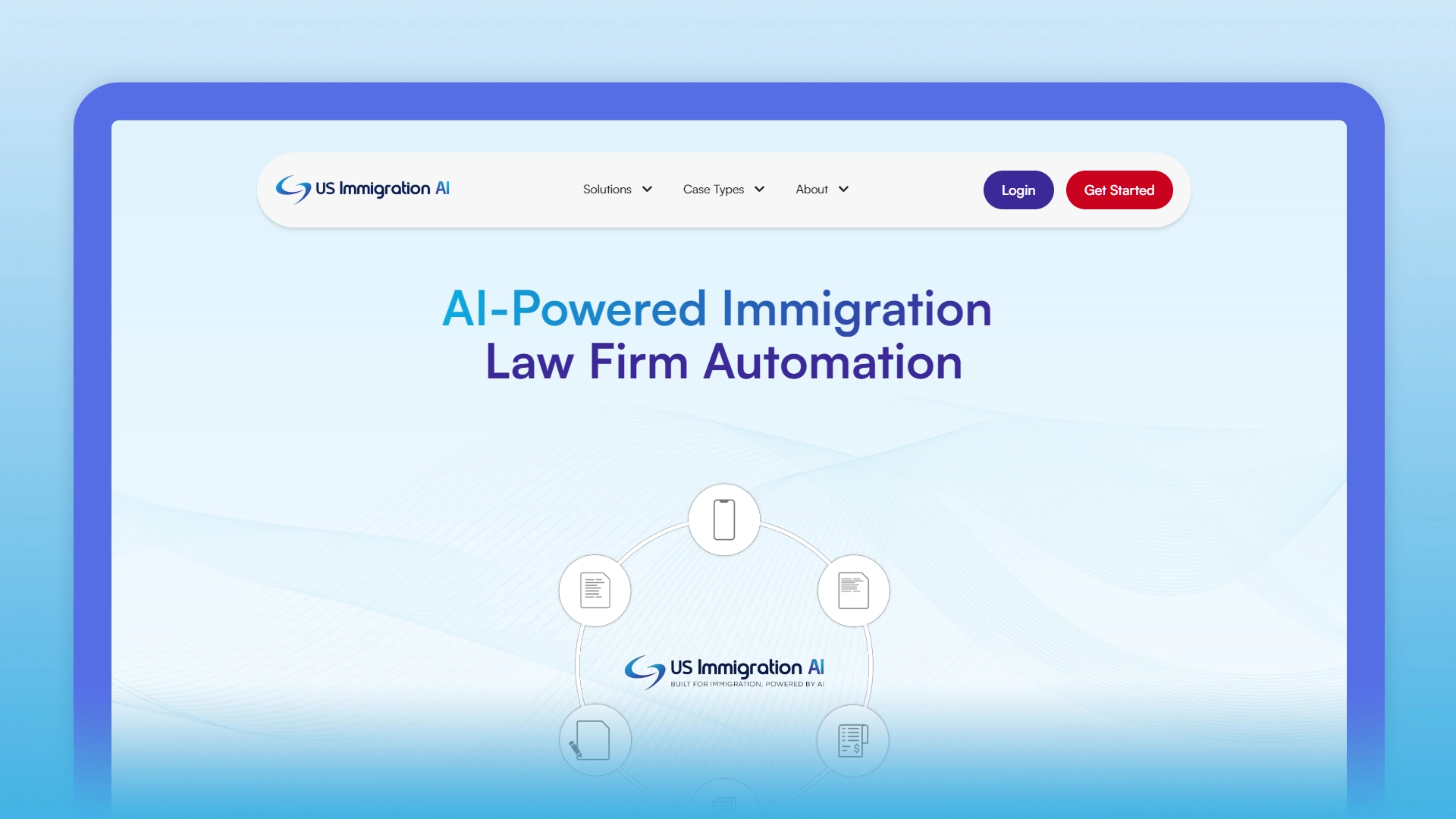 A screenshot of the US Immigration AI platform interface or website homepage.