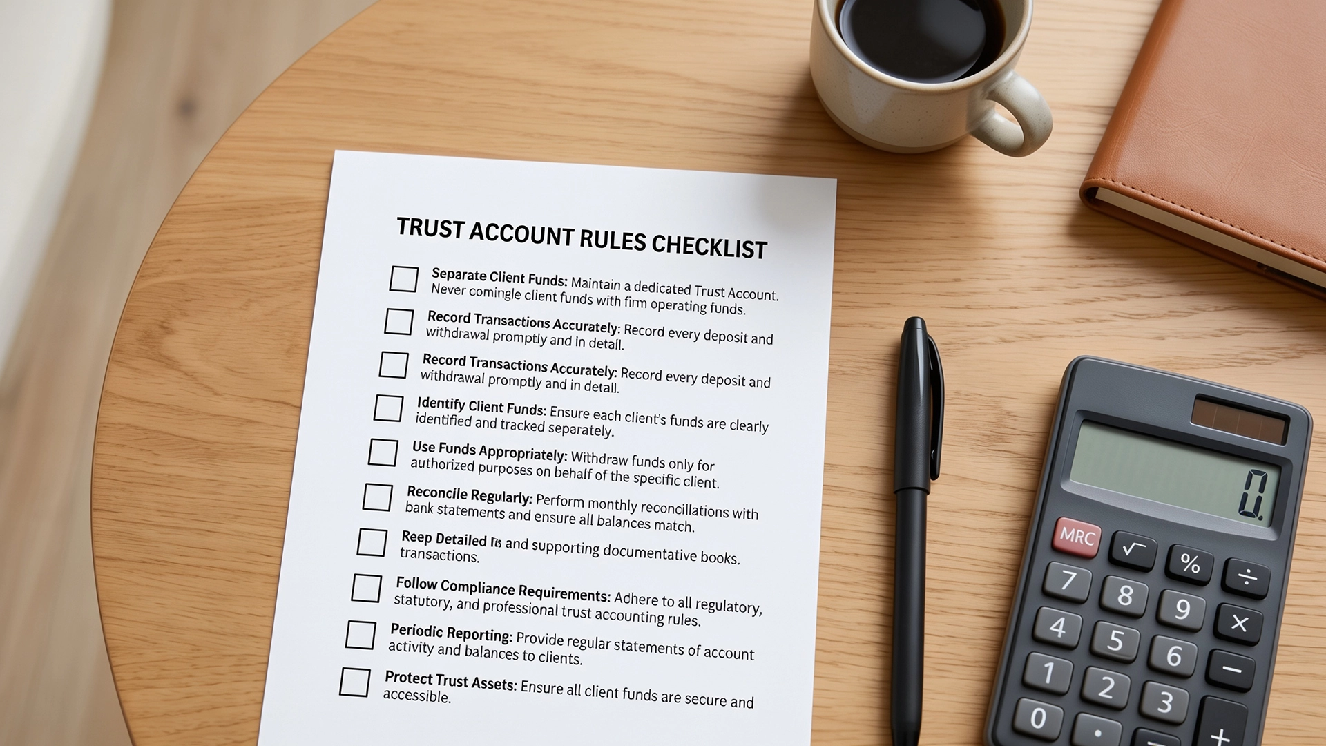 Checklist representing attorney trust account rules