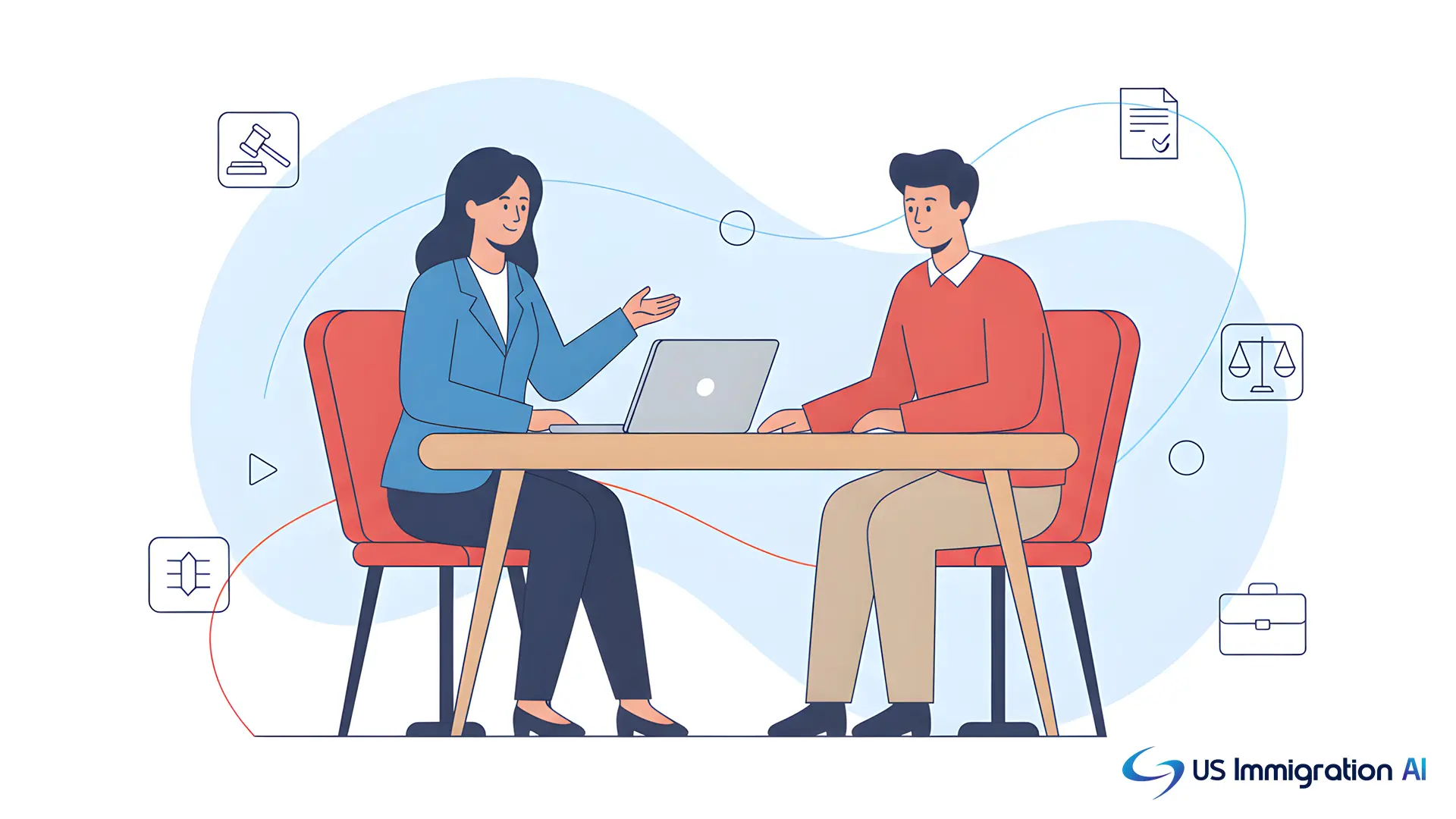 Immigration attorney and client during an AI-assisted intake consultation