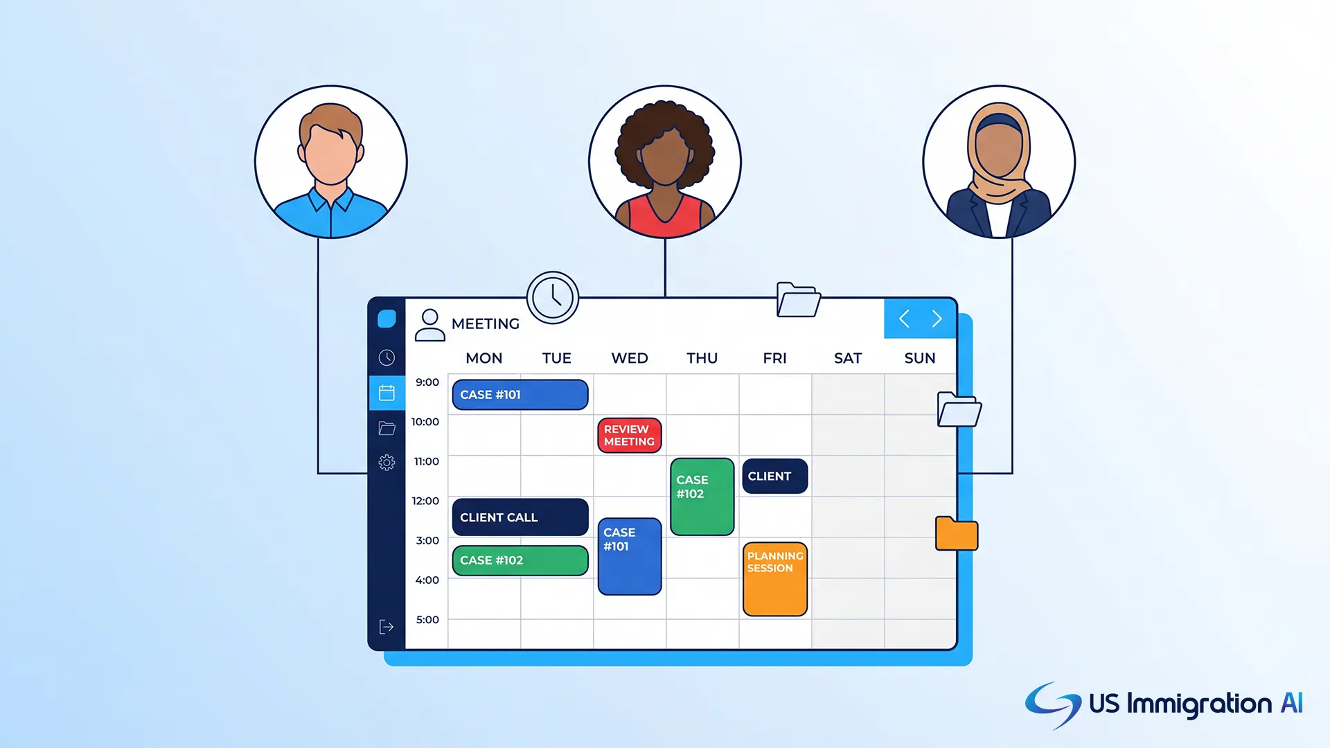 Shared calendar view for an immigration law firm team
