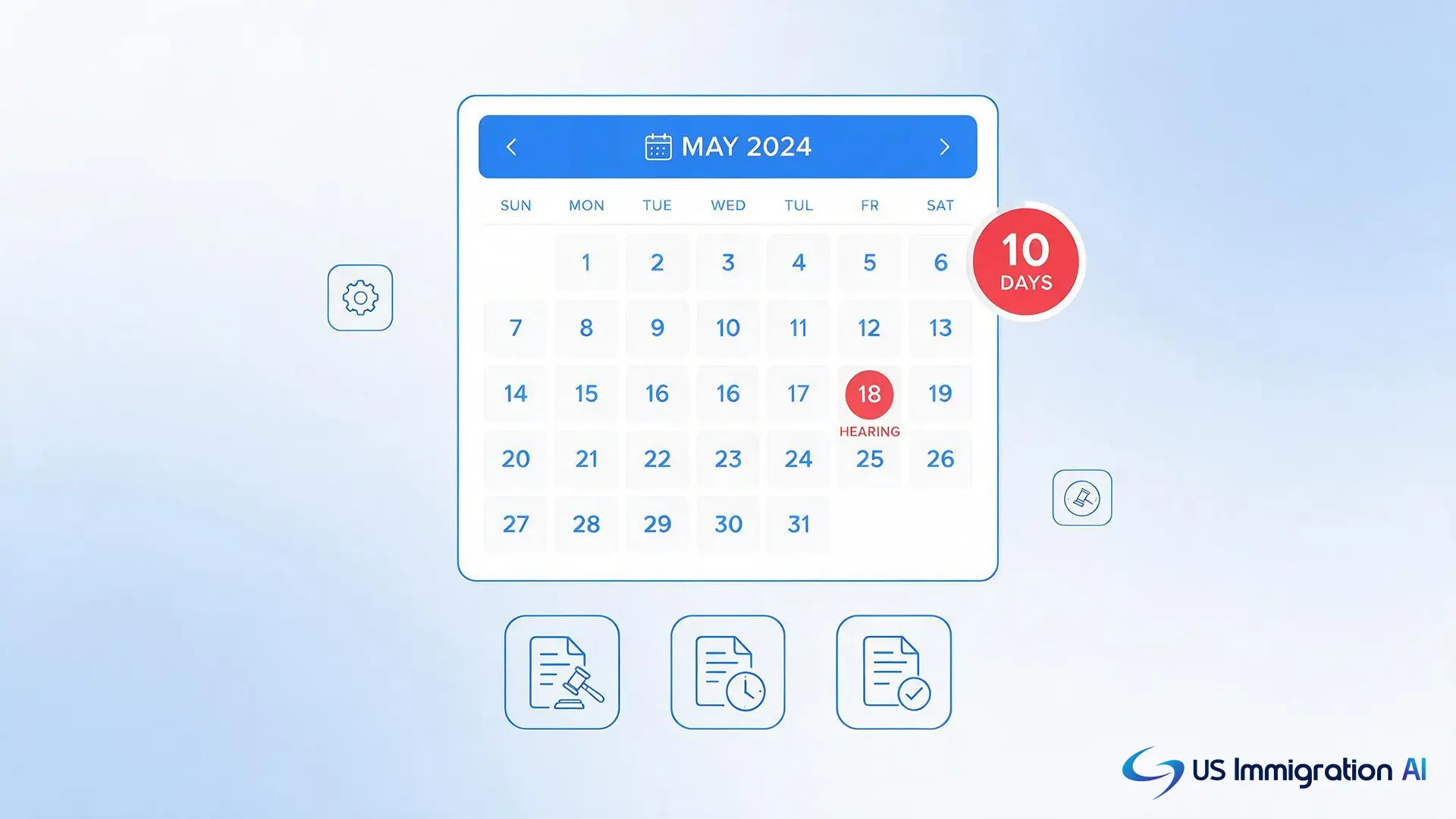 Software tracking master calendar and individual hearing deadlines for removal defense