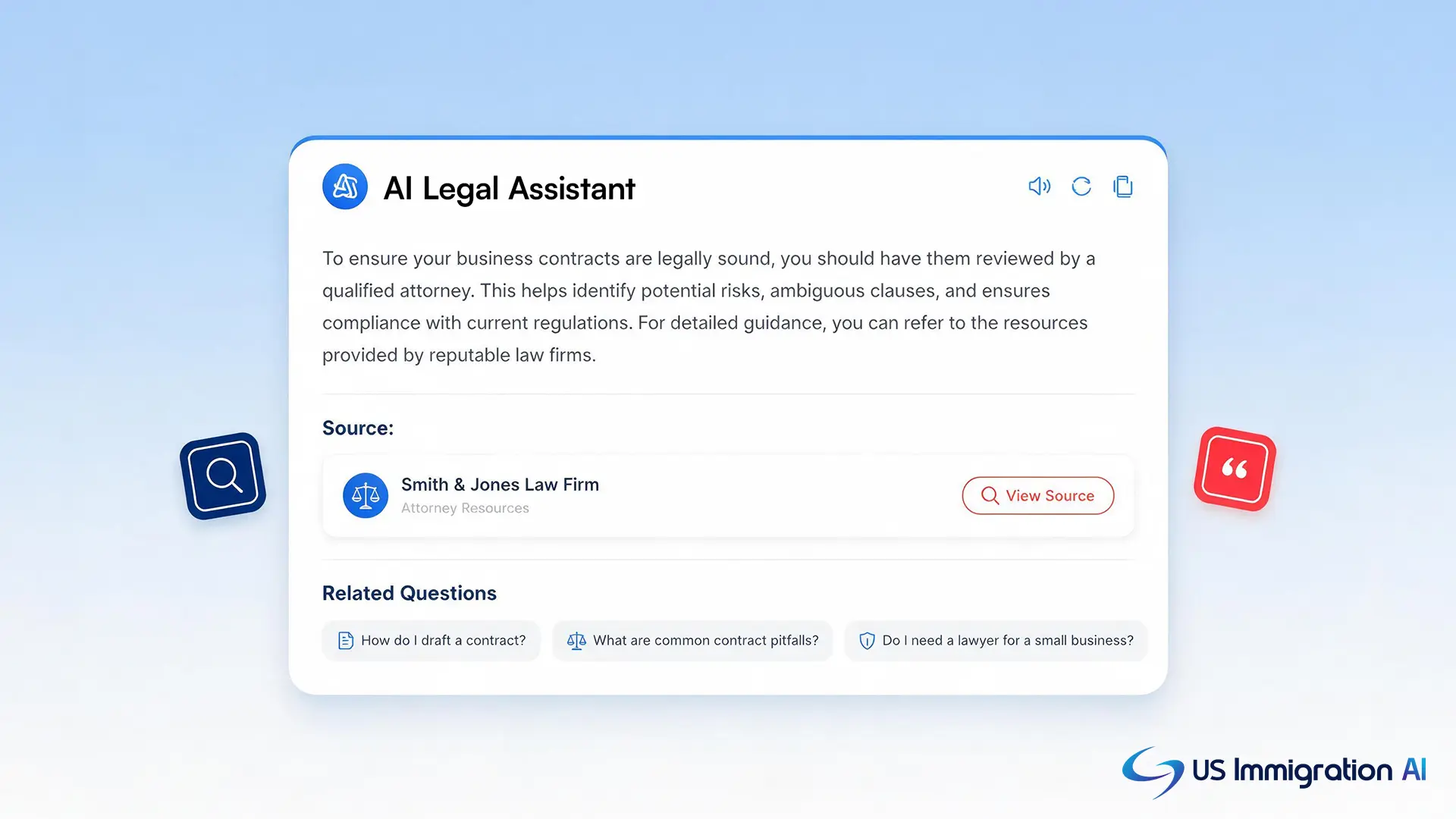 AI search engine citing an immigration law firm in an answer panel