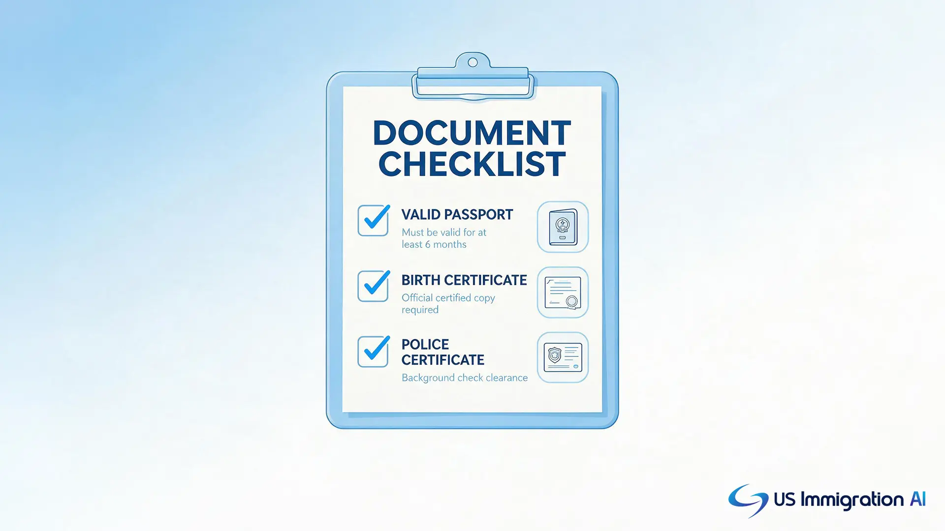 Checklist of civil documents required for Form DS-260