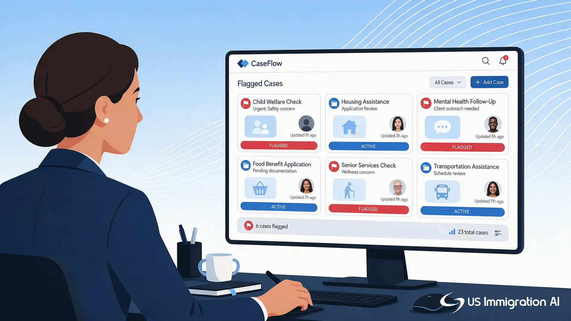 Immigration case manager tracking EB-2 priority dates on a dashboard