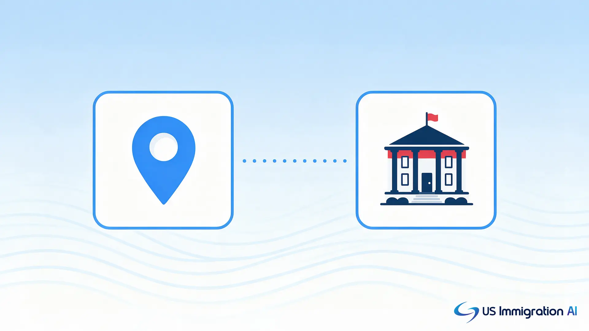 Map pin icon next to a courthouse icon representing local search visibility and federal practice areas