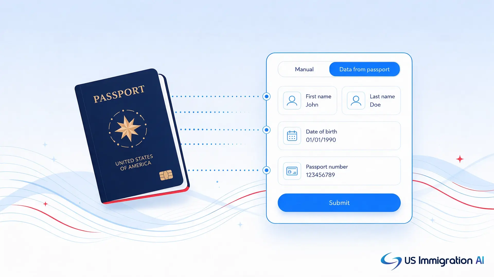 AI software reading a passport and pulling out client details for a form