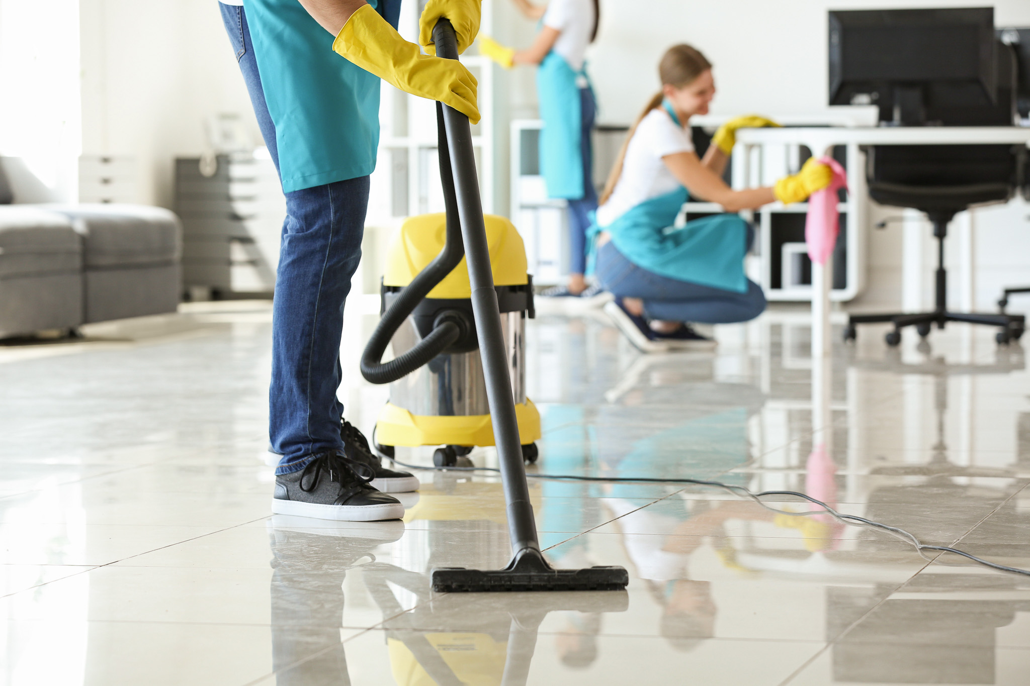 Cleaning floors of office