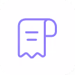 Purple icon of a receipt or document with a folded corner on a white rounded square background.
