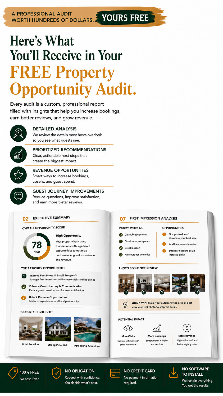 Sample StayIQ Property Opportunity Audit report showing property insights, guest experience findings, and revenue opportunities.