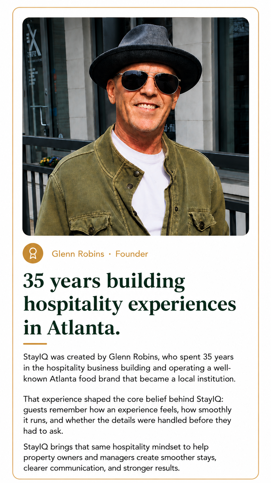Glenn Robins, founder of StayIQ, with 35 years of hospitality experience in Atlanta.