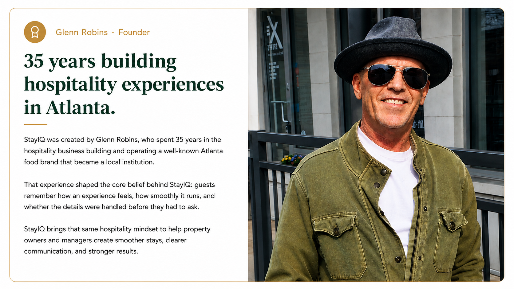 Glenn Robins, founder of StayIQ, with 35 years of hospitality experience in Atlanta.
