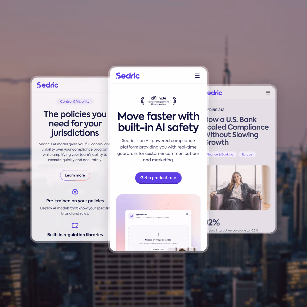 Sedric website pages after the restructure, leading with the product