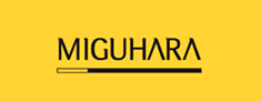 MIGUHARA brand name on yellow background with a horizontal black and white line underneath.