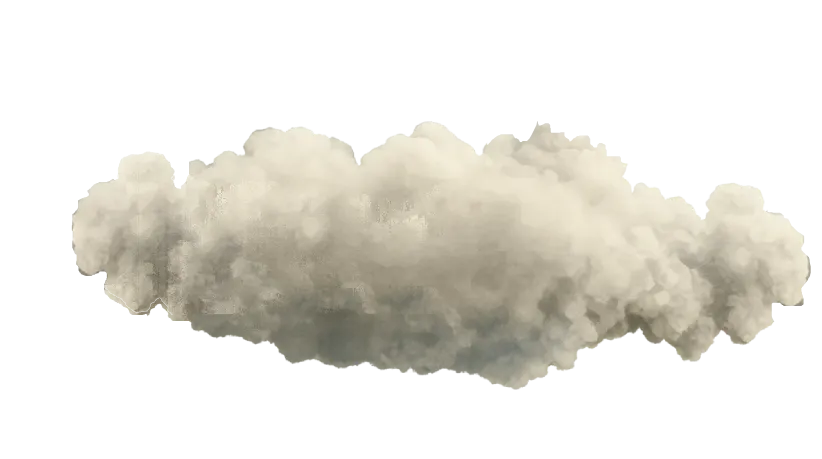 Fluffy gray cloud with soft edges on a transparent background.