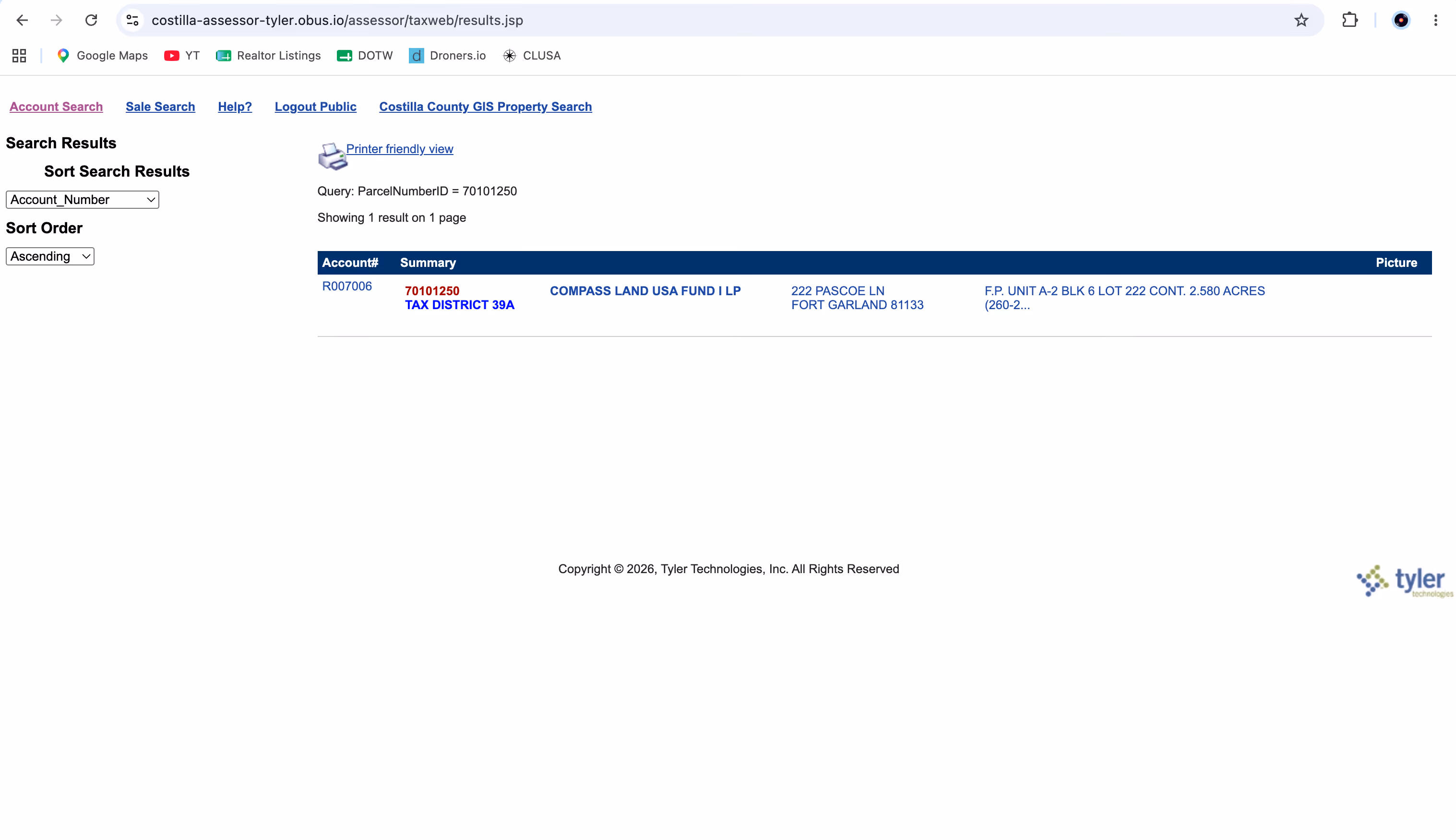 Costilla County Colorado property tax history lookup results