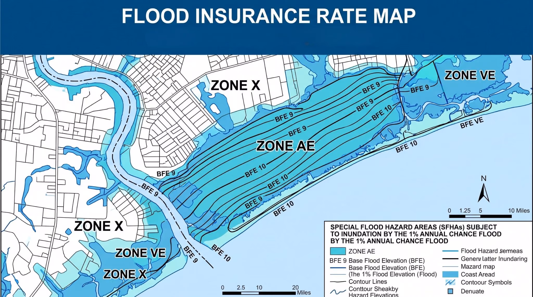 flood zone AE map example with base flood elevation lines for land purchase research