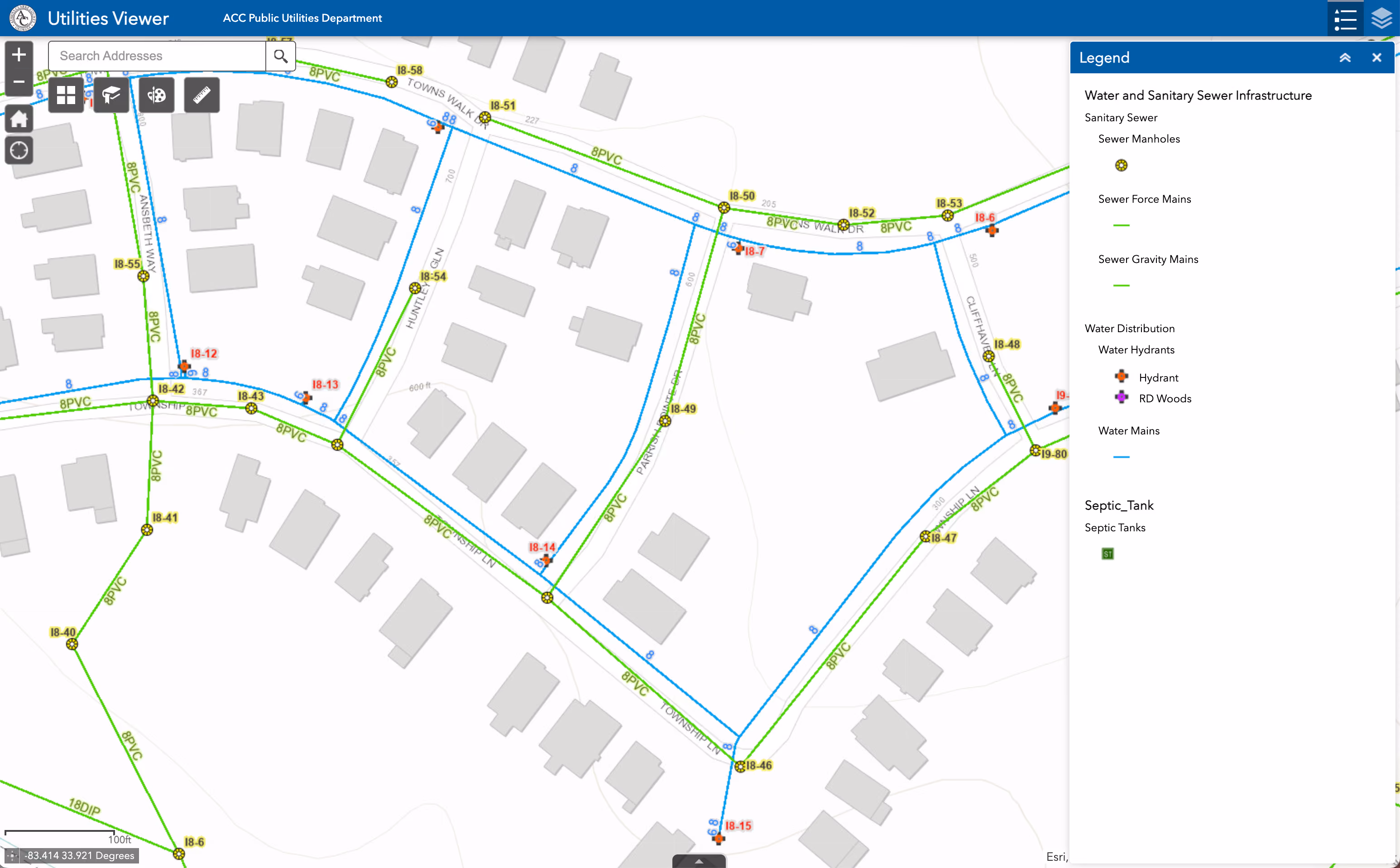 How to check if land has water — county GIS portal with municipal water line layer