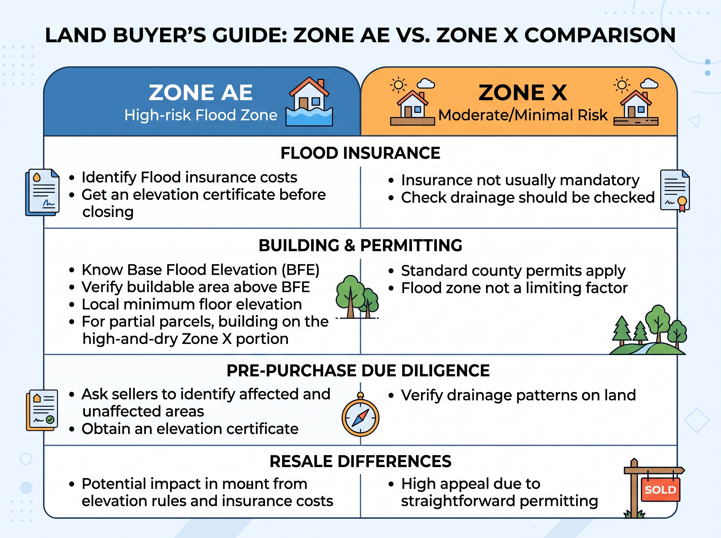 flood zone AE vs flood zone X comparison for buying vacant land
