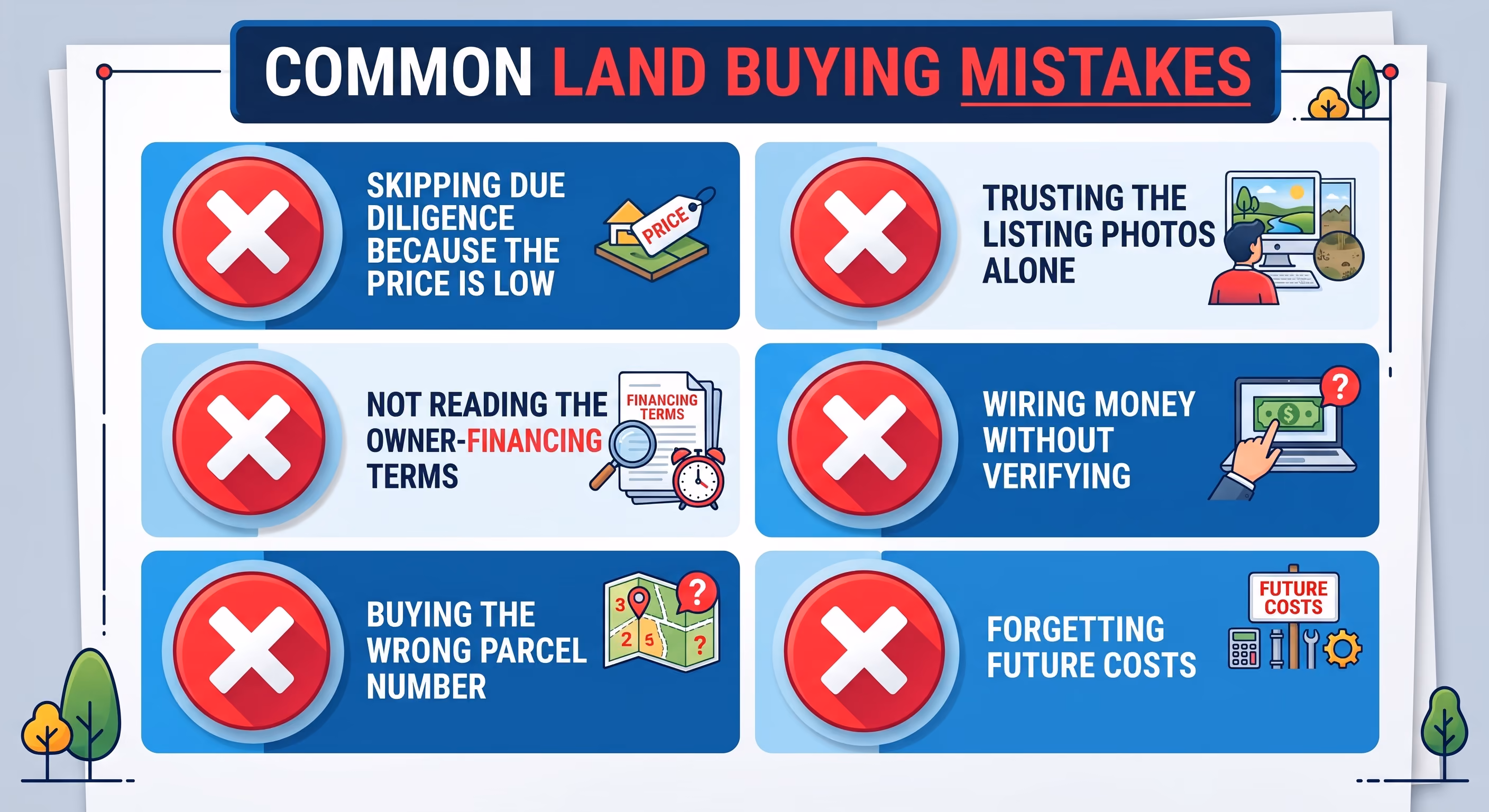 how to buy vacant land for beginners - checklist of common land buying mistakes to avoid