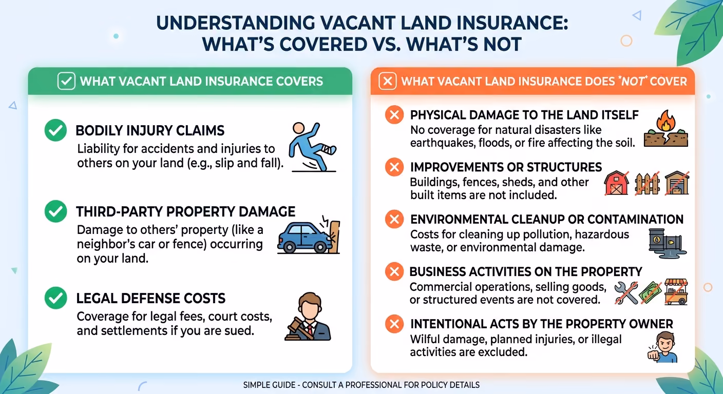 vacant land liability policy coverage chart - what is included and excluded