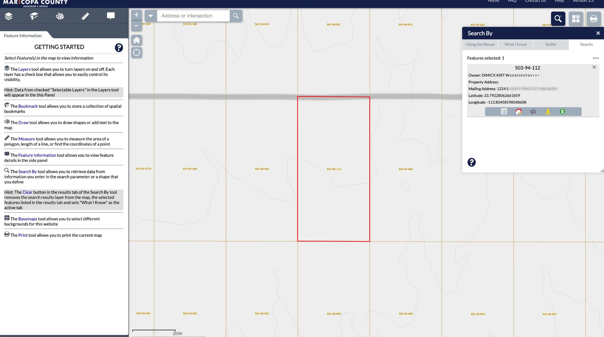 County GIS map parcel search example