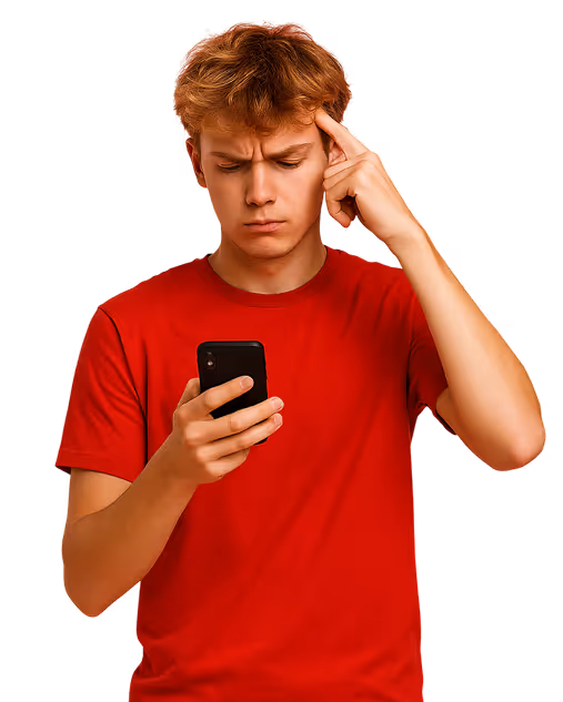 Young man looking at his smartphone