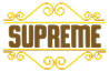 The word 'SUPREME' in gold uppercase letters with decorative gold swirls above and below it.