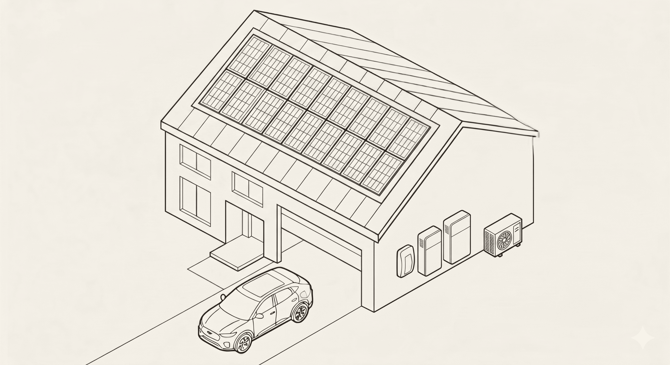 A home with rooftop solar panels making power from sunlight