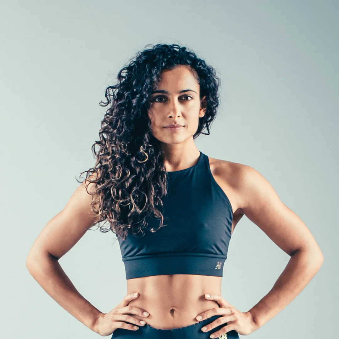 Female speaker headshot — woman in athletic crop top — book with PepTalk