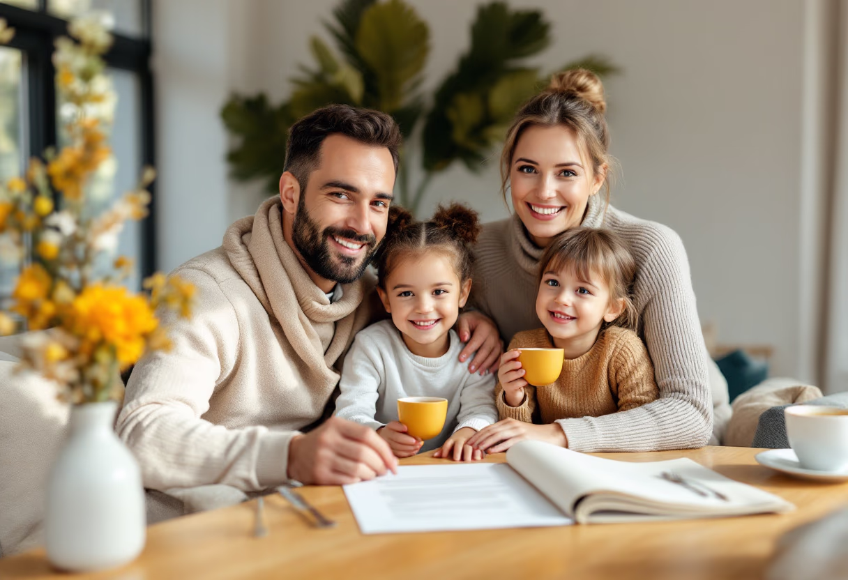 image of parents and children engaging with an insurance document