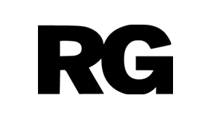 Black bold uppercase letters R and G on a white background.