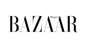 BAZAAR magazine logo in black serif font on white background.