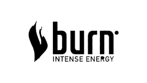 Burn Intense Energy brand logo with stylized flame icon and bold text.