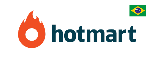 Hotmart company logo with an orange flame symbol next to dark blue text.