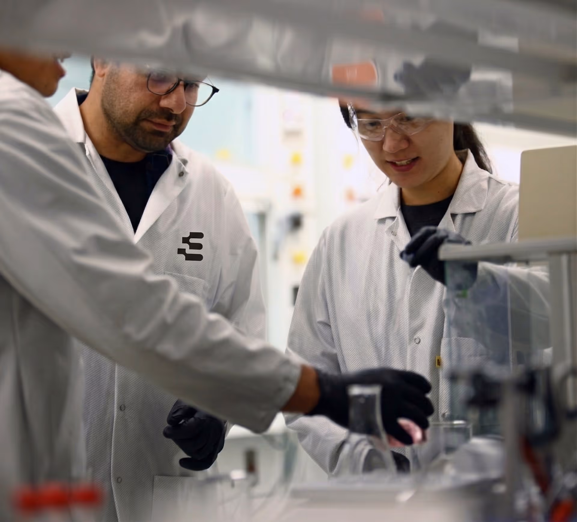 EnerVenue engineers working in a battery research and development laboratory