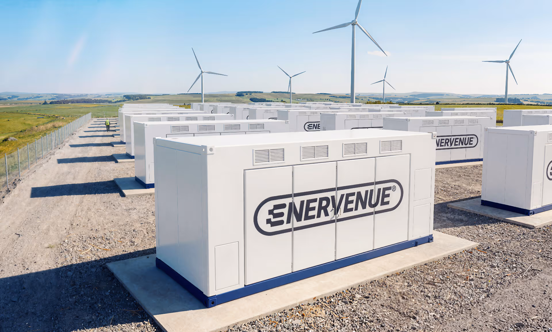 EnerVenue Energy Prism deployed in a desert environment, showing outdoor integration capability