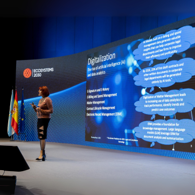 Side view of the Ecosystems 2030's stage during a talk