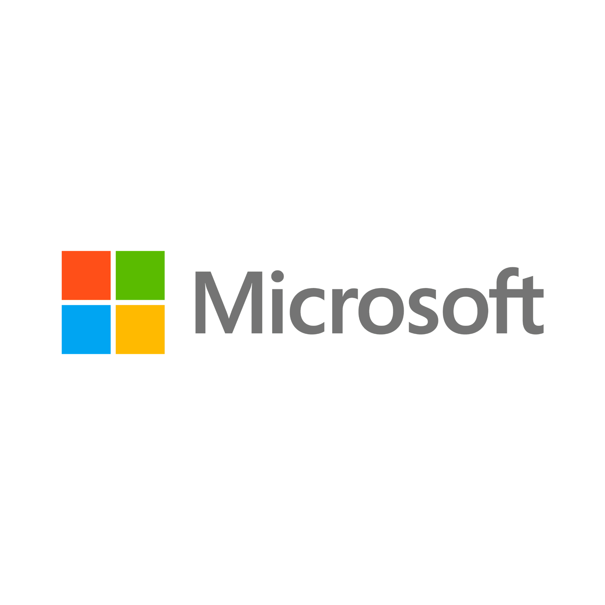 Microsoft logo with four colored squares and the word Microsoft in gray text.