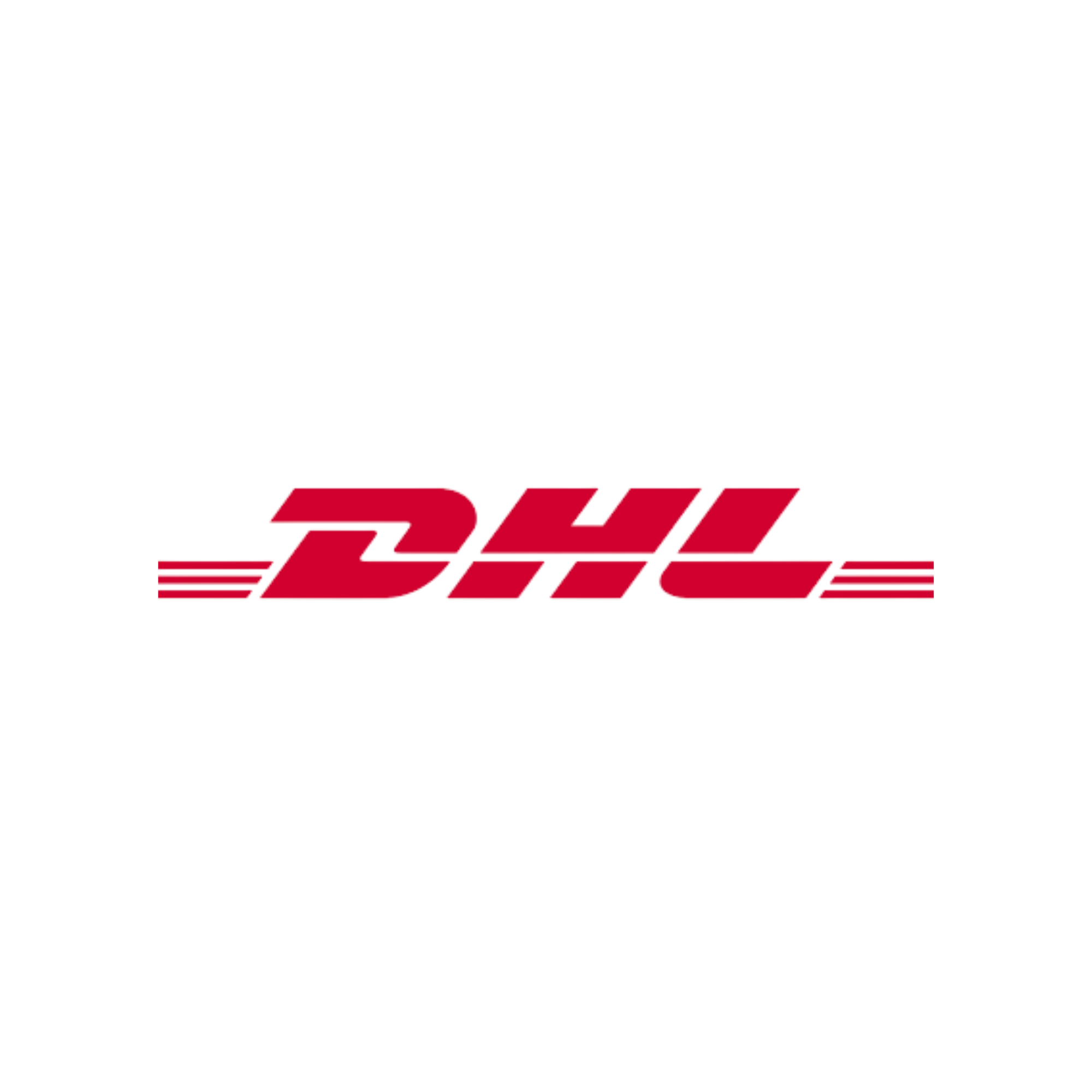 Red DHL logo with horizontal speed lines on a transparent background.