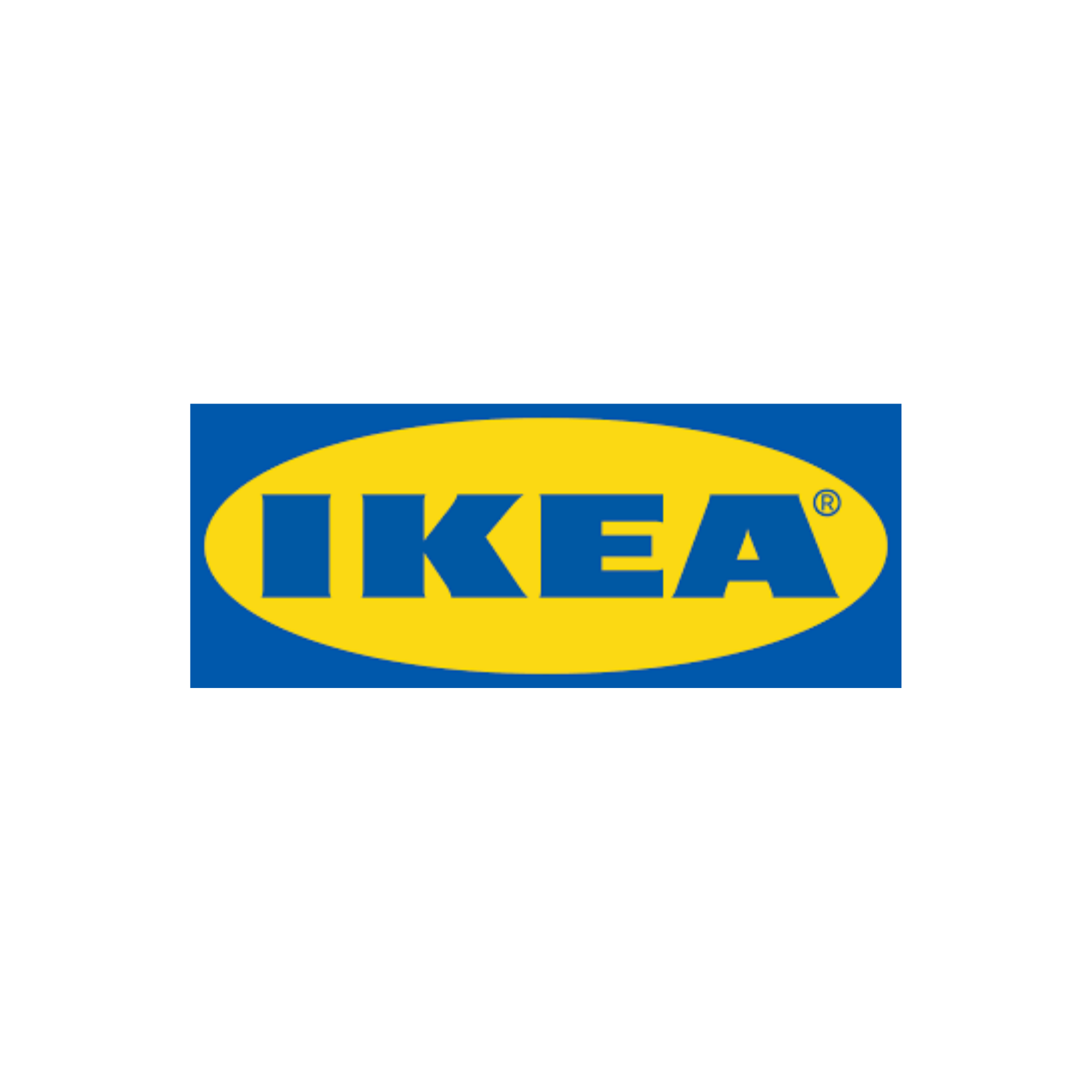 IKEA logo with blue letters inside a yellow oval on a blue rectangle background.