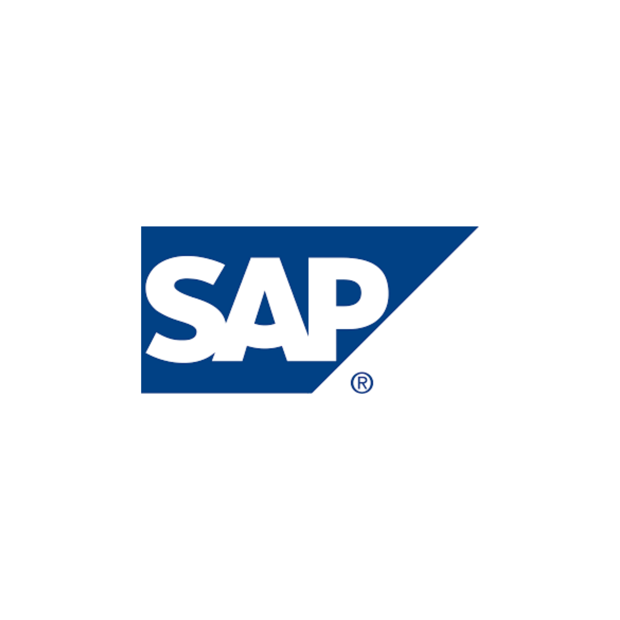 SAP logo with black letters on a blue parallelogram background.