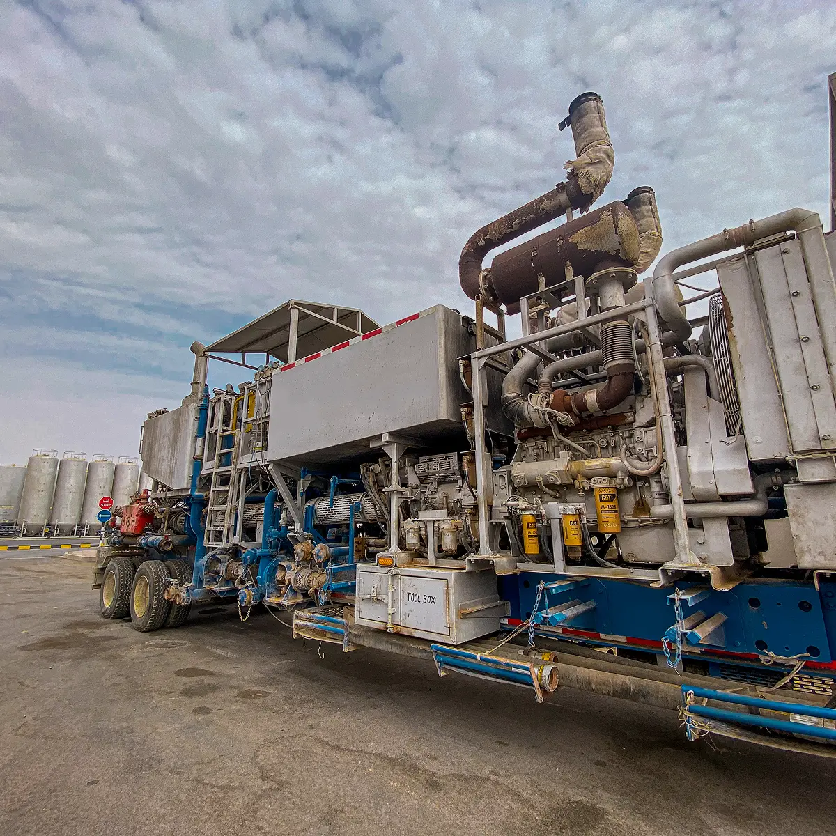 Truck-mounted cementing unit at an Abraj Energy yard