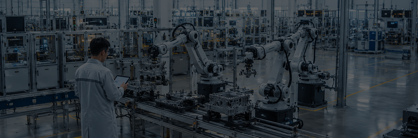 Paperless manufacturing & logistics service banner - digitalizing the flow of information in production and logistics