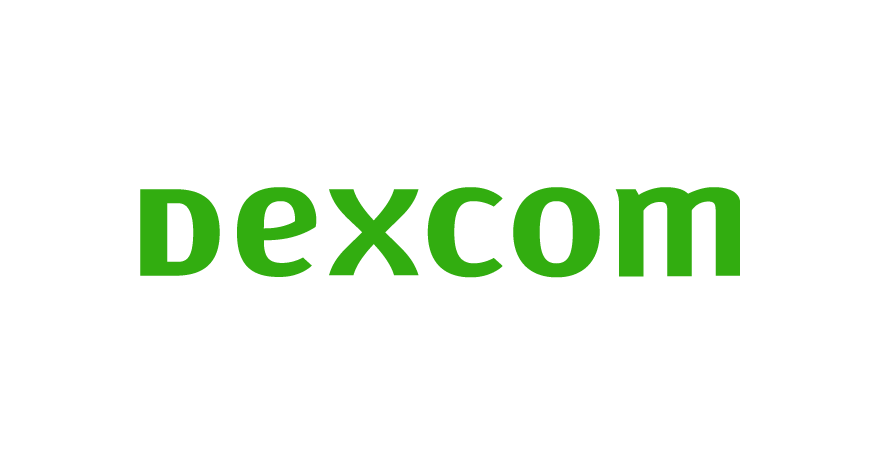 Dexcom logo with green bold letters on a black background.
