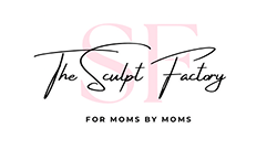 The Sculpt Factory logo with large pink initials SF and the tagline 'For Moms By Moms'.