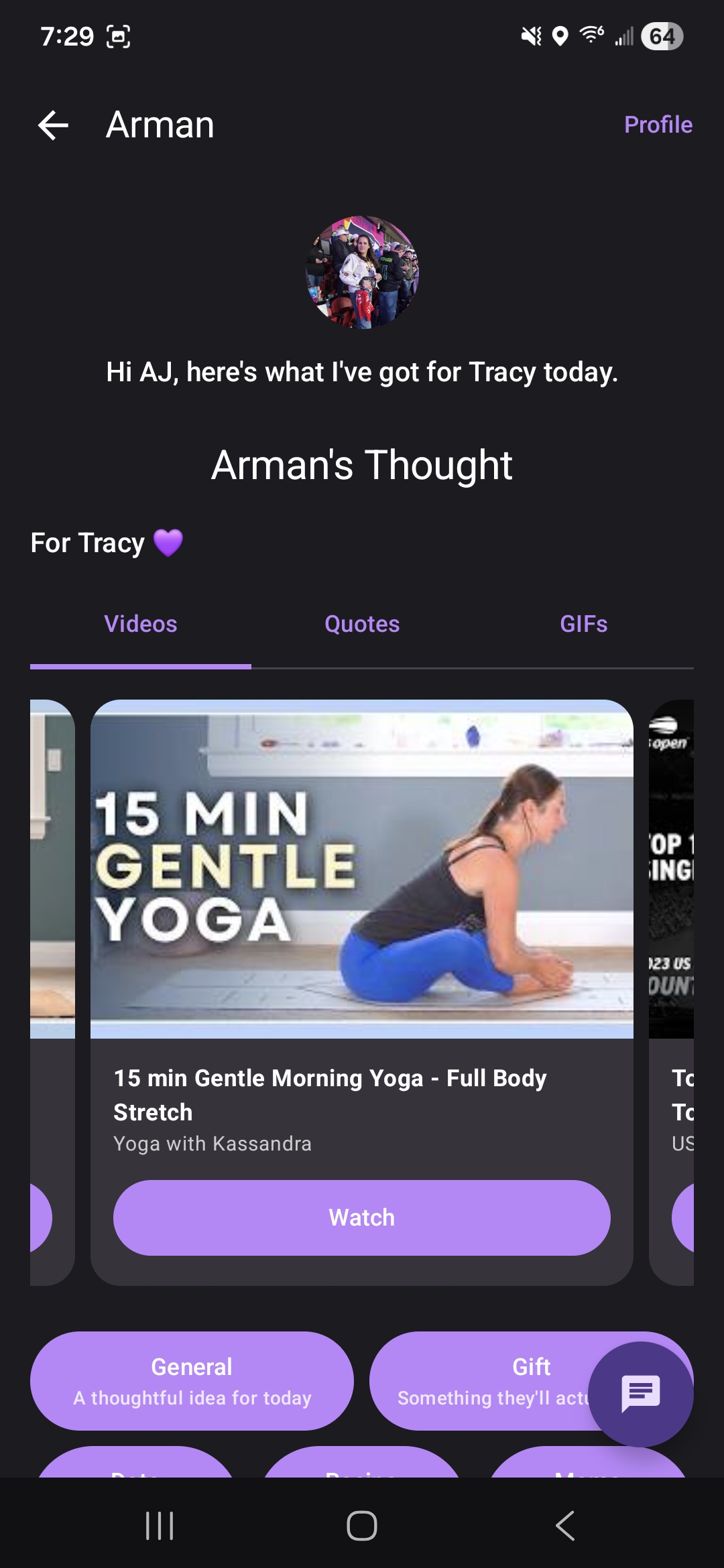 RMAN Feed screen — personalized videos and content for your partner