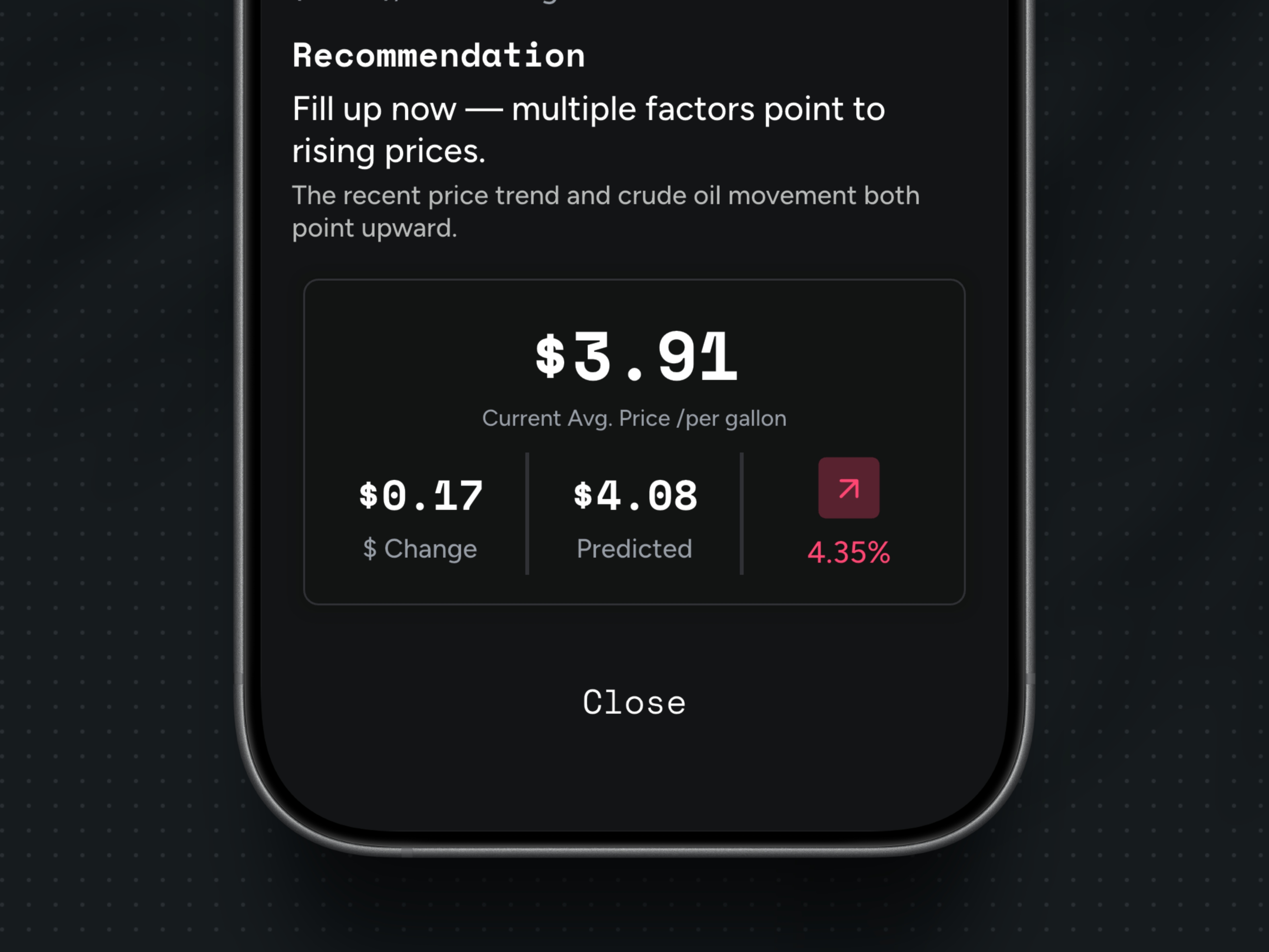 I have been working with Claude in analysis and integration of a backend to connect multiple apis, create a little algorithm to analyze predictions of gas prices. I built the front-end in FlutterFlow to really have full control of design and interactions.