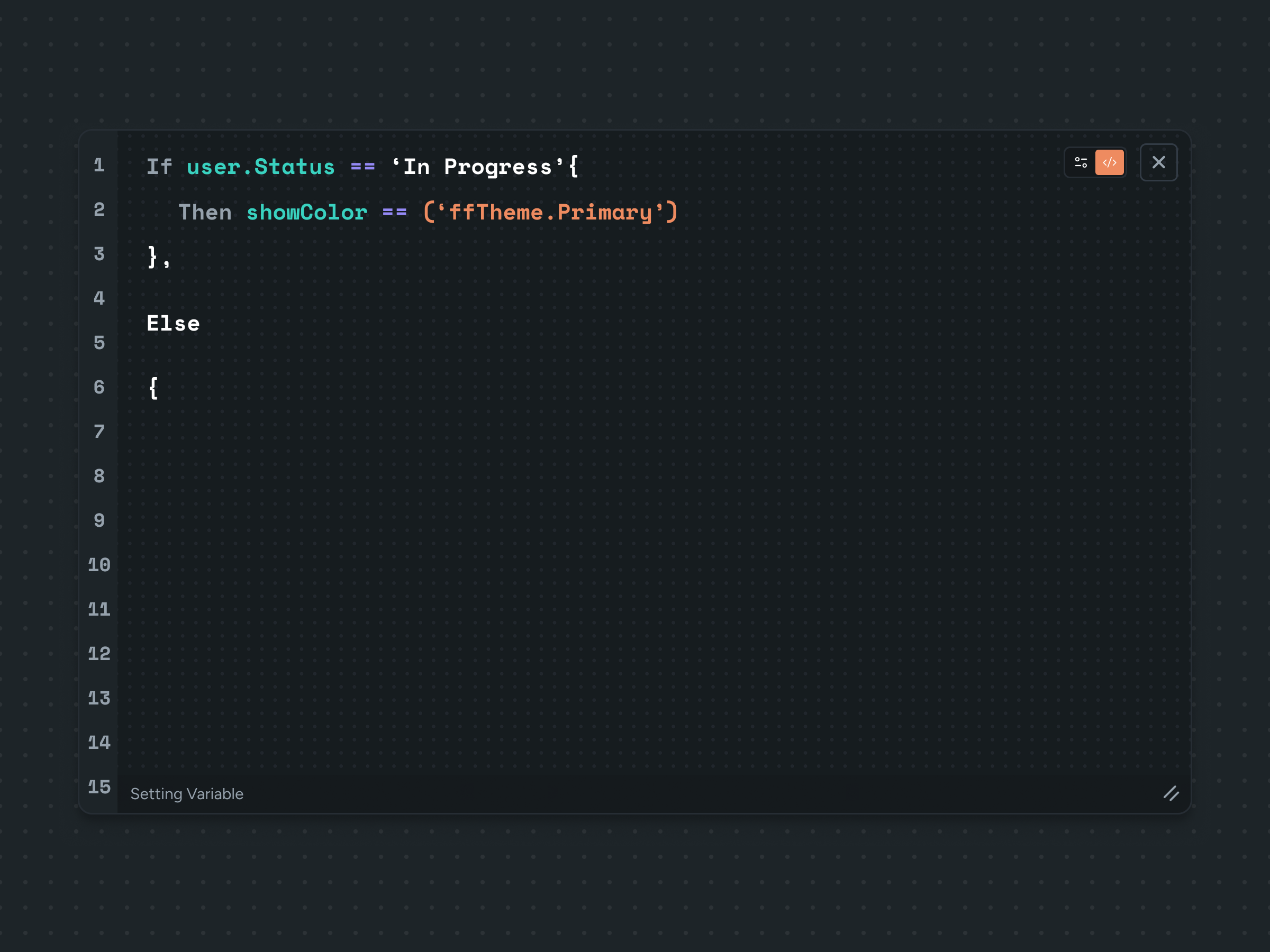 Working on different views of the condition builder, really worked on the code view to visual builder switch, trying to provide the best format for the type of user interacting with it.