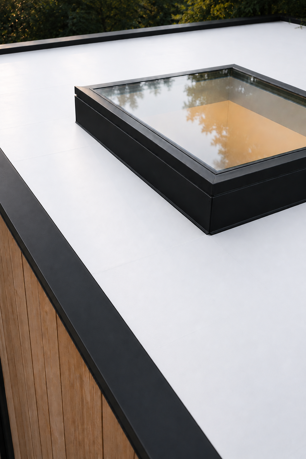 Close crop of Acre's roof assembly and skylight