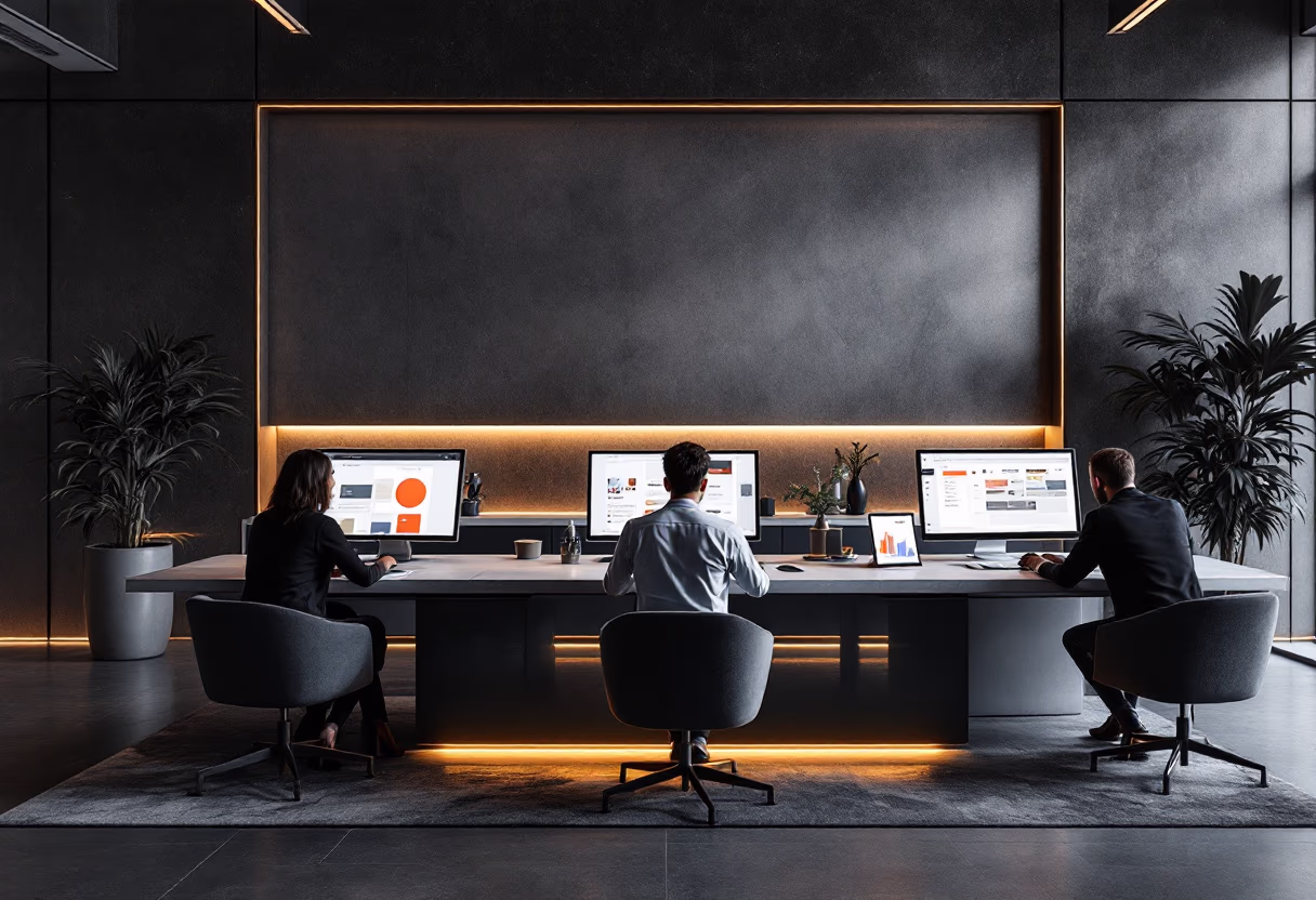 bustling office environment (for a social media and communication)